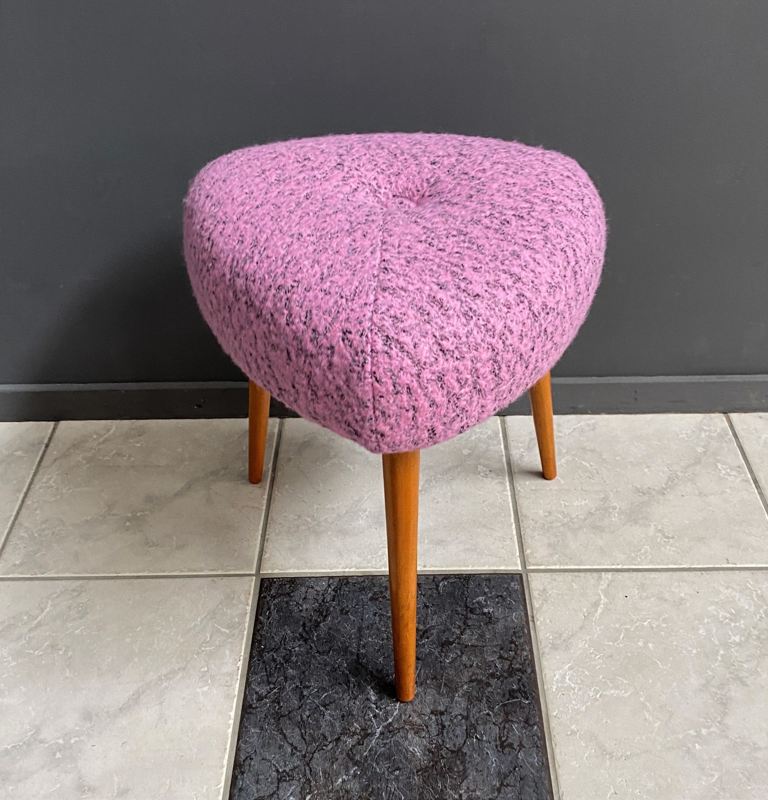 Pink foot stool triangle shape 1960s