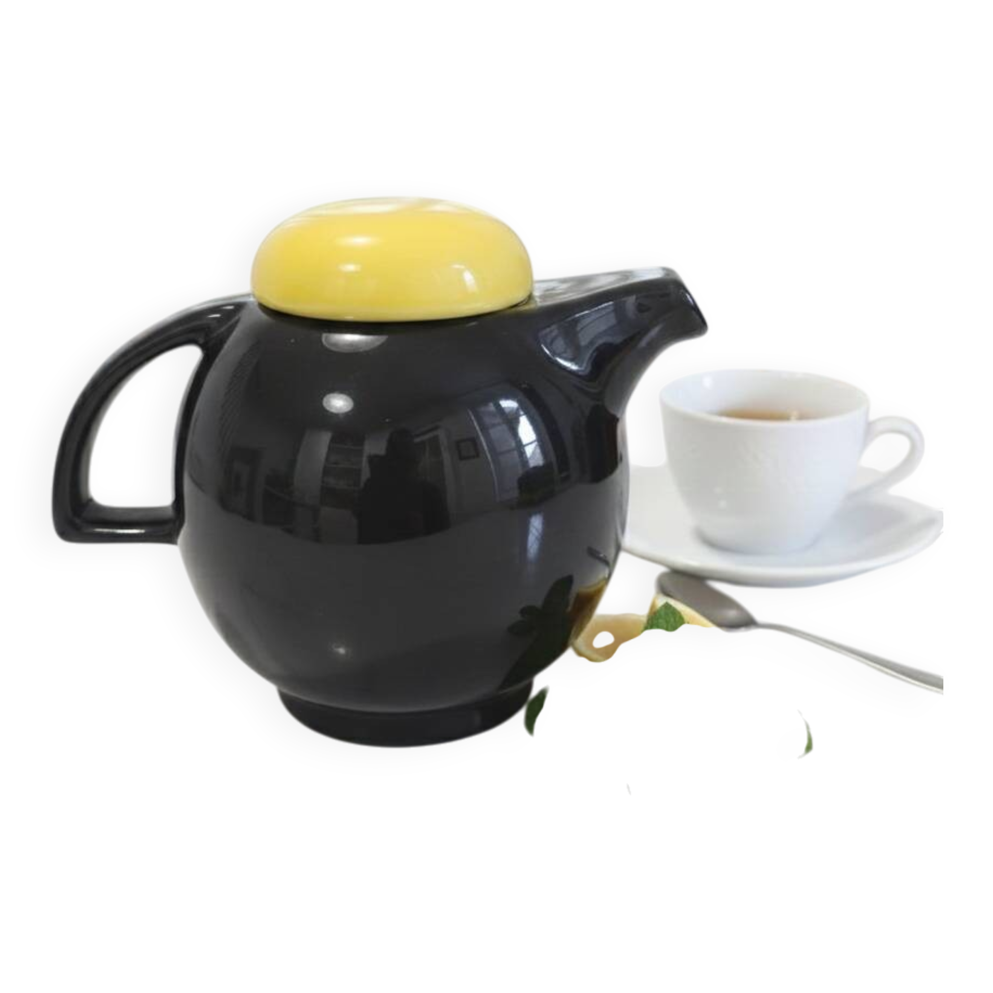 Théière en Céramique Noire et Jaune Design