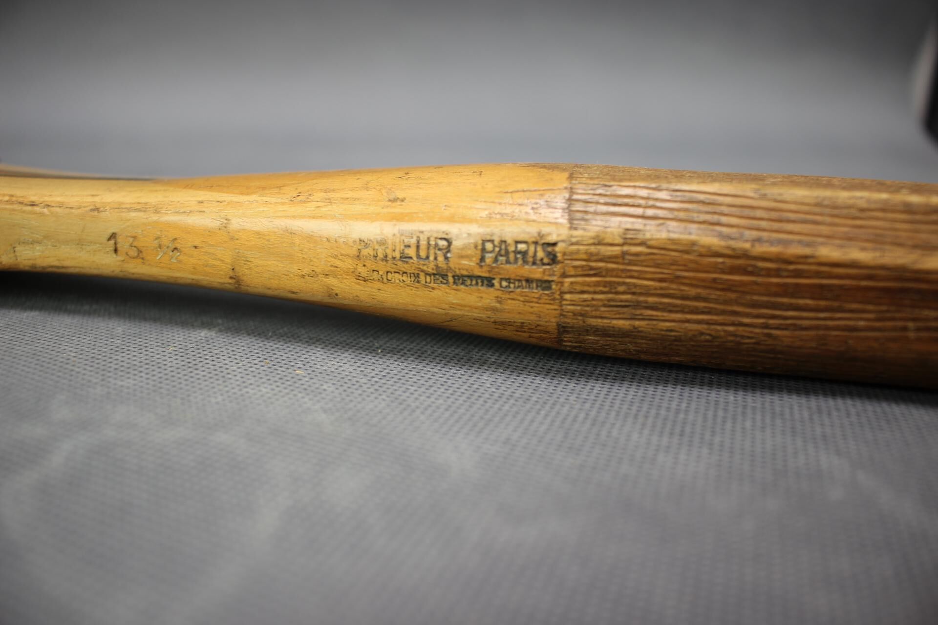 Prieur Paris tennis racket with original wooden press, circa 1930-1950.