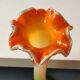 Large Floral Shaped Vase/Ruffled Neck. Blown/opaline art glass. Green/orange tones. Height 39.5 cm