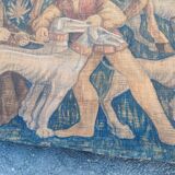 Burlap painted medieval hunting scene circa 1950 by André Pierre BOURBIOUX called "Boul"