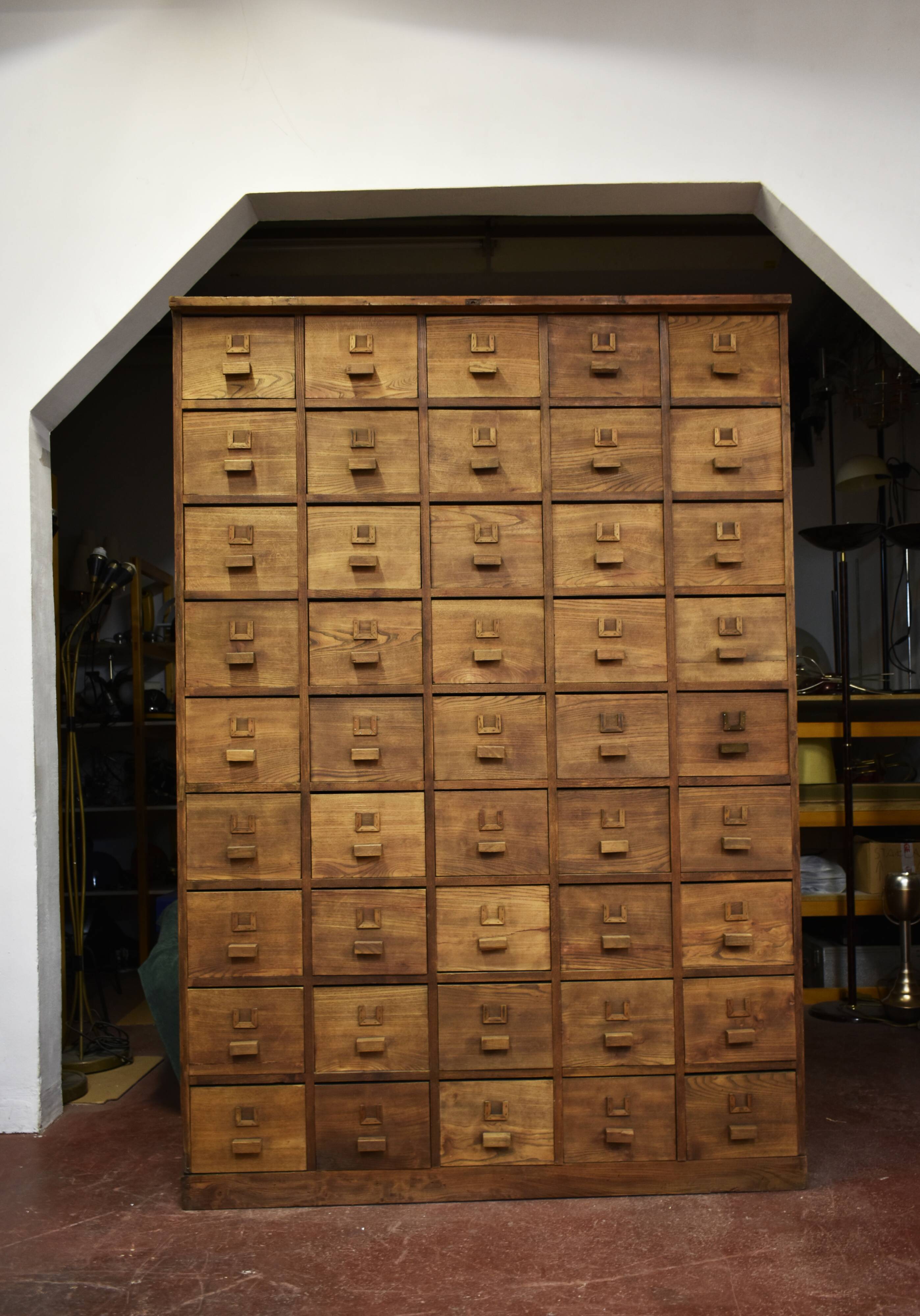 Mid century wooden apothecary drawers, 1940s, 50s