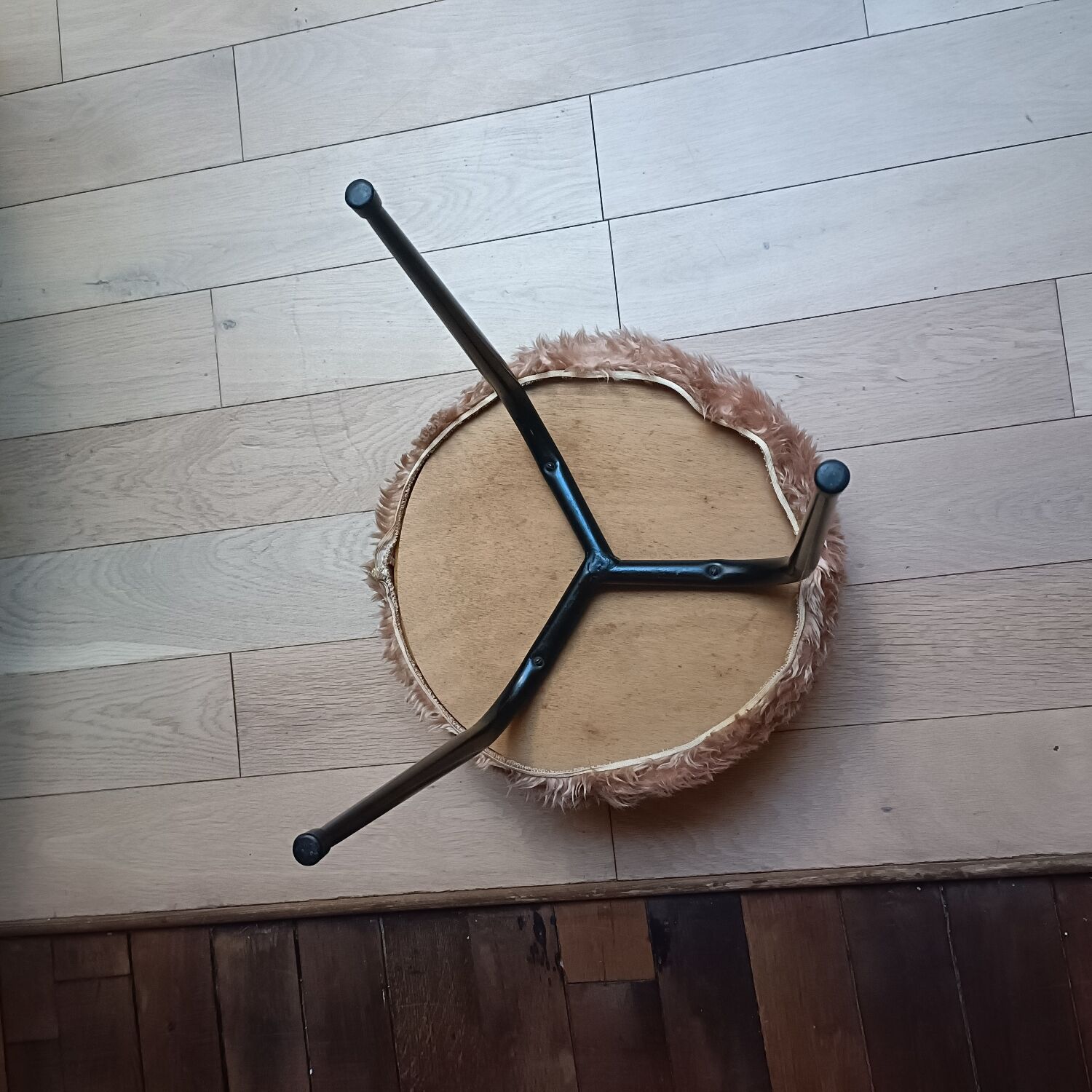 Beige faux fur tripod stool