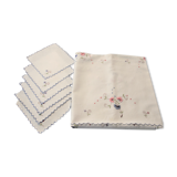 Nappe carrée brodée main et 6 serviettes