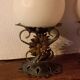 Paire de lampes vintage en fer forgé et opaline des années 60