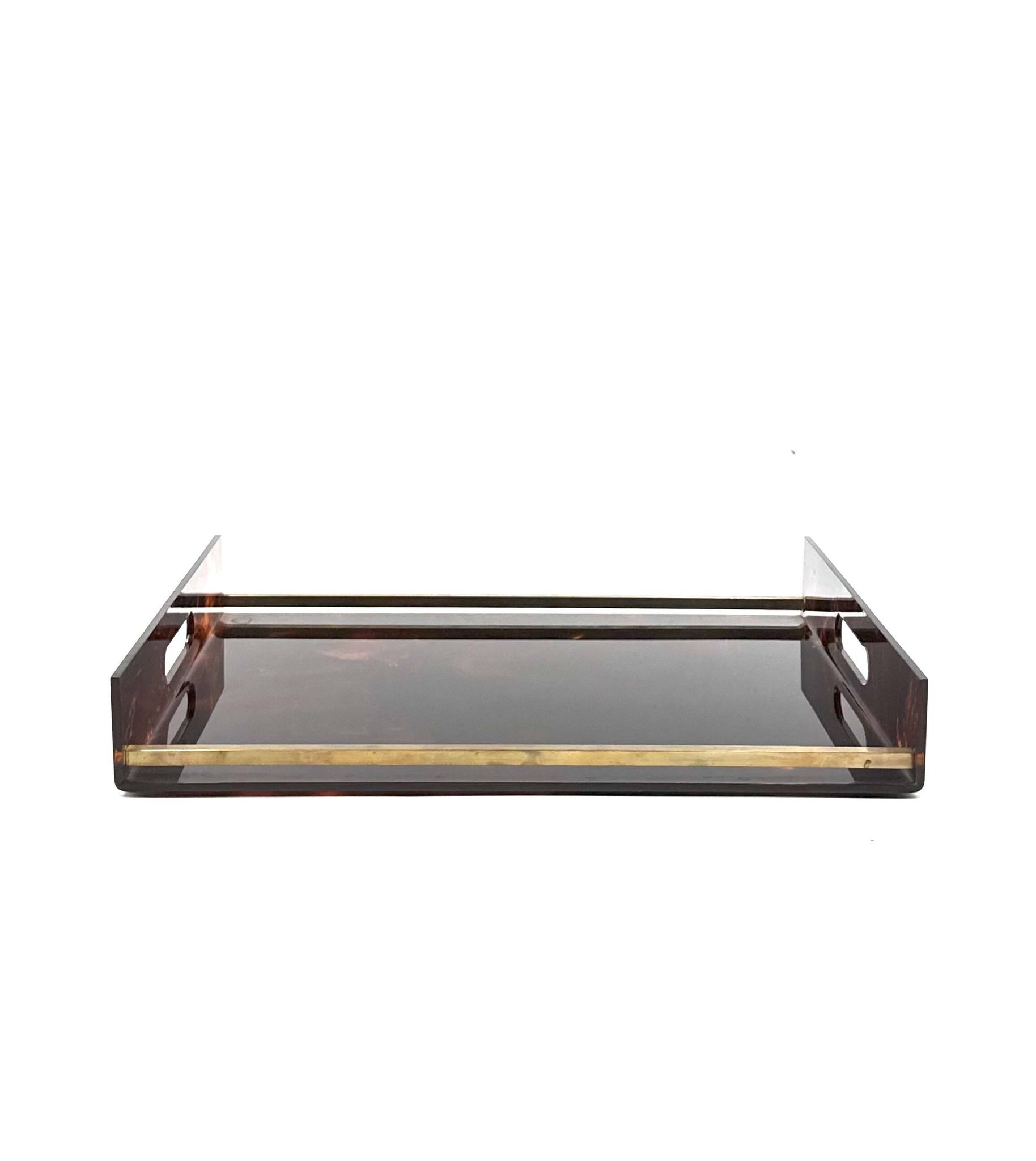 Hollywood regency brass and tortoiseshell lucite tray, Italy 1970s