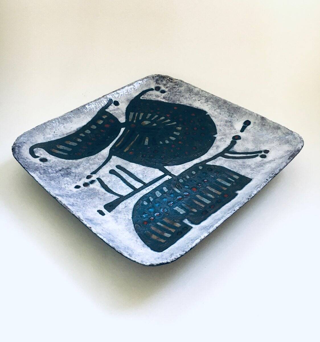 Vintage Brutalist Art Studio Ceramics Square Dish by Amphora Perignem, 1960s