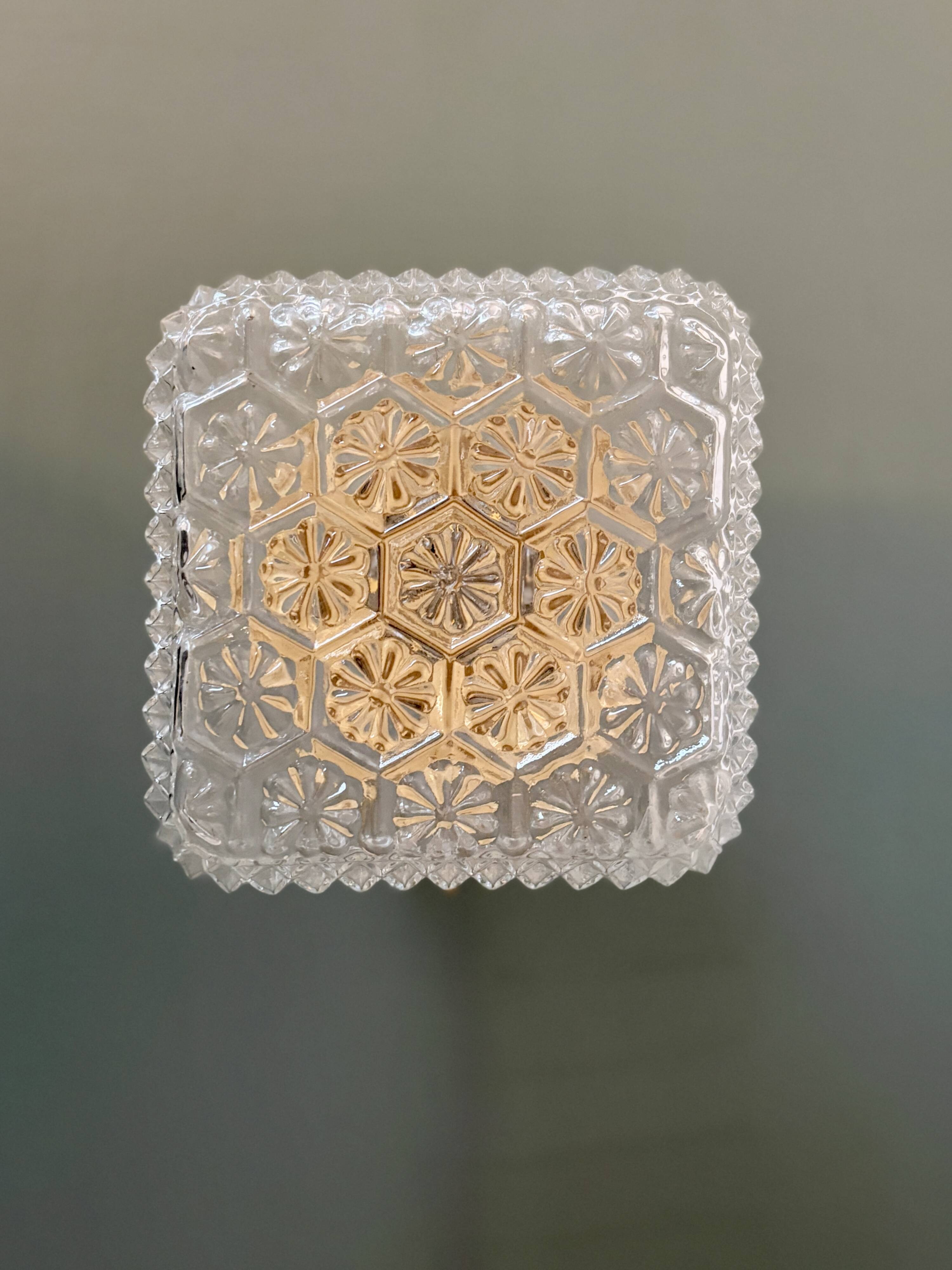 Vintage square globe wall or ceiling light in moulded glass