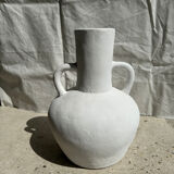 Handcrafted terracotta vase painted white with double handles h:40 d:30