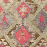 3x12 Pink & Beige Geometric Kilim Runner Rug, 94x378Cm