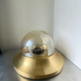 Vintage  Midcentury wall ceiling light in  Brass amber colored glass