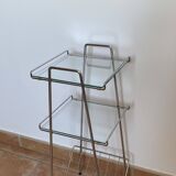 Chrome and glass side table. 1970s. Space Age.