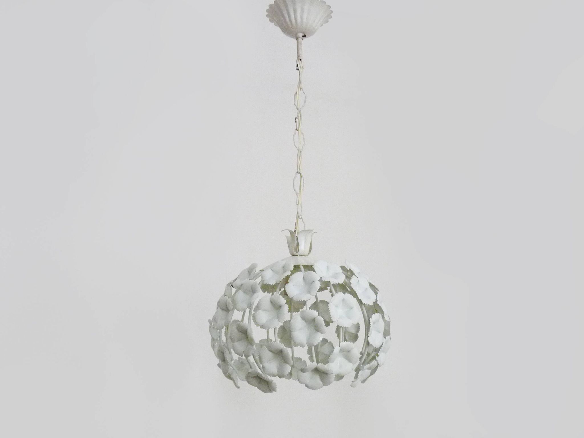 White metal floral pendant light. 1970s