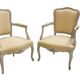 Pair of Cabriolet Armchairs in Louis XV Style - Patinated Wood and Yellow Fabric