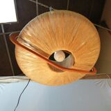 Sisal Ufo pendant lamp and vintage teak by Temde Leuchten