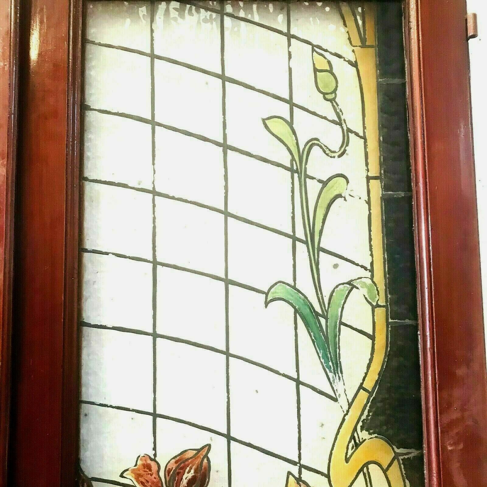 Pair of art deco doors in glass painted in imitation of 20th century stained glass
