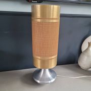 Lampe à poser vintage pied aluminium brossé - abat-jour cylindre