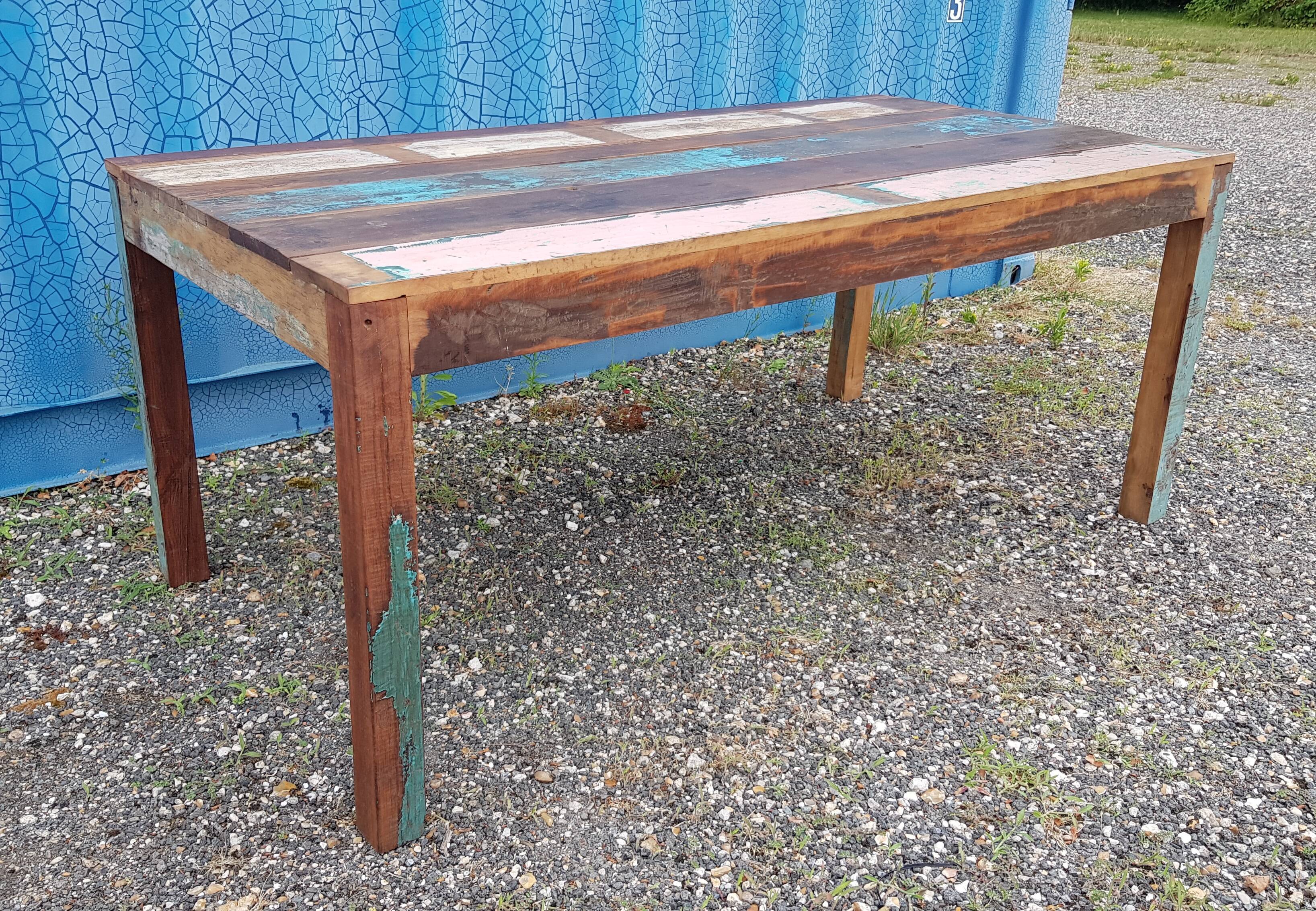 Table à manger rectangulaire en teck polychrome