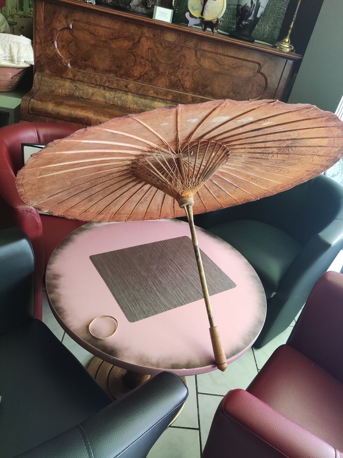 Asian paper and rattan umbrella