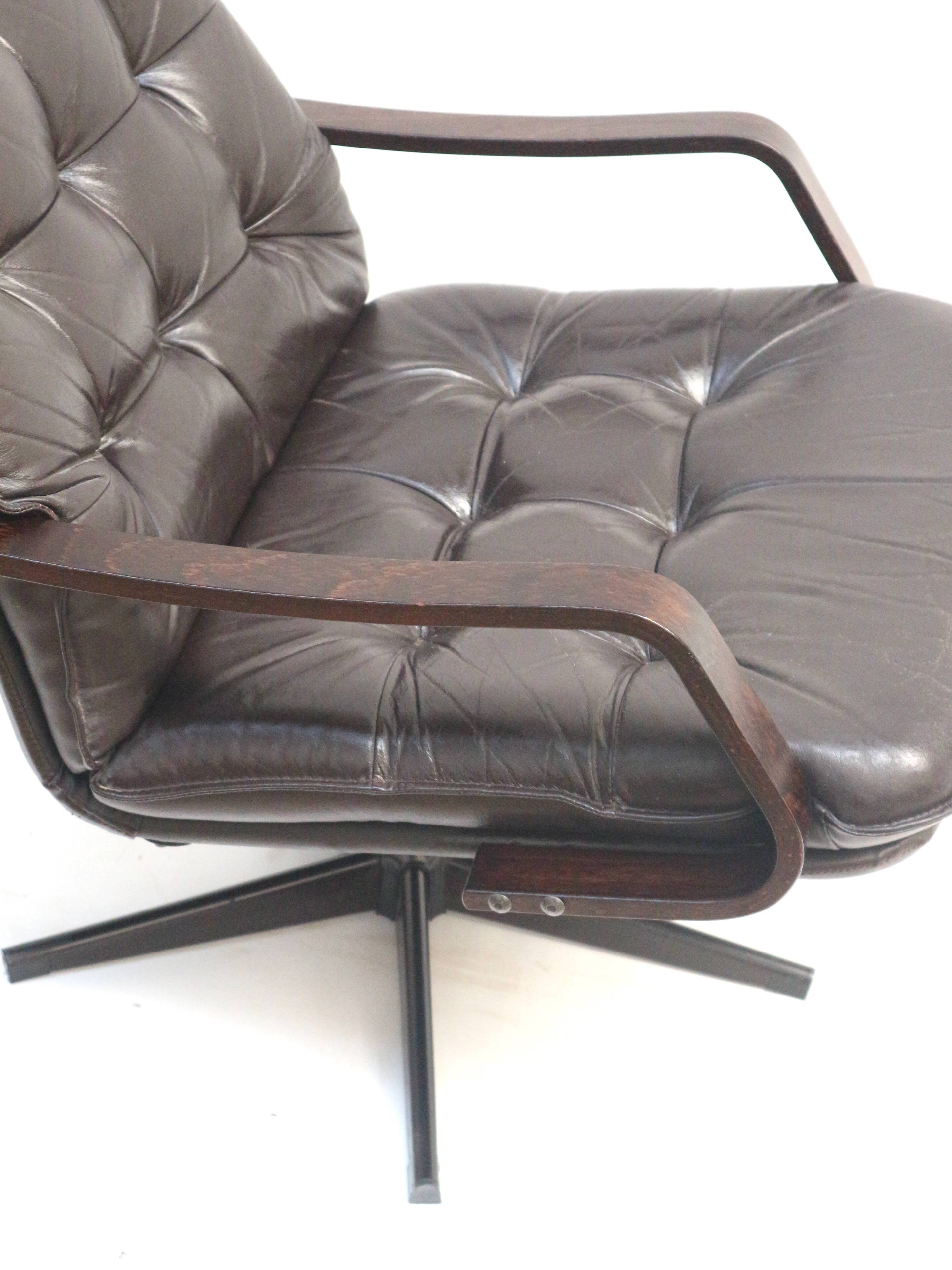 Stylish vintage leather armchair made in the 1970s