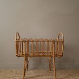 Wicker rattan cradle vintage Scandinavian design retro old toy doll bed