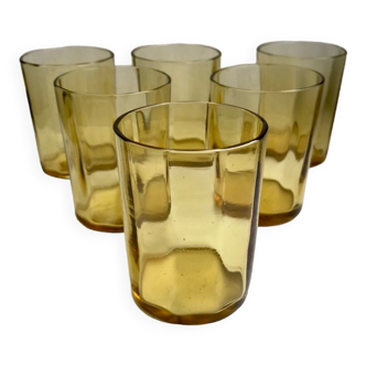 Lot de 6 verres à eau en verre jaune années 40-50