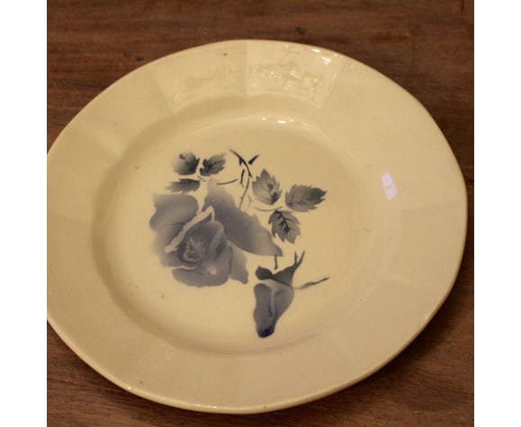 Dessert Maufacture Diguoin Sarguemine blue flowers pattern earthenware plate