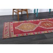 Vintage Turkish Hand-Knotted Wool Cotton Pink Runner Rug 88x342