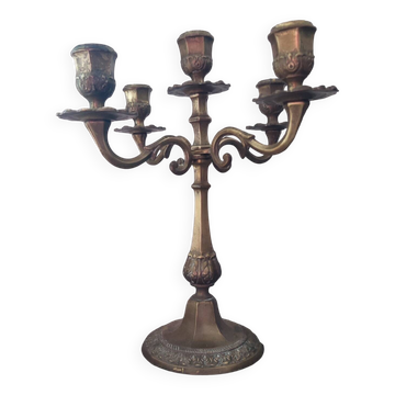 Antique 4-branch candlestick or candelabra in engraved spelter
