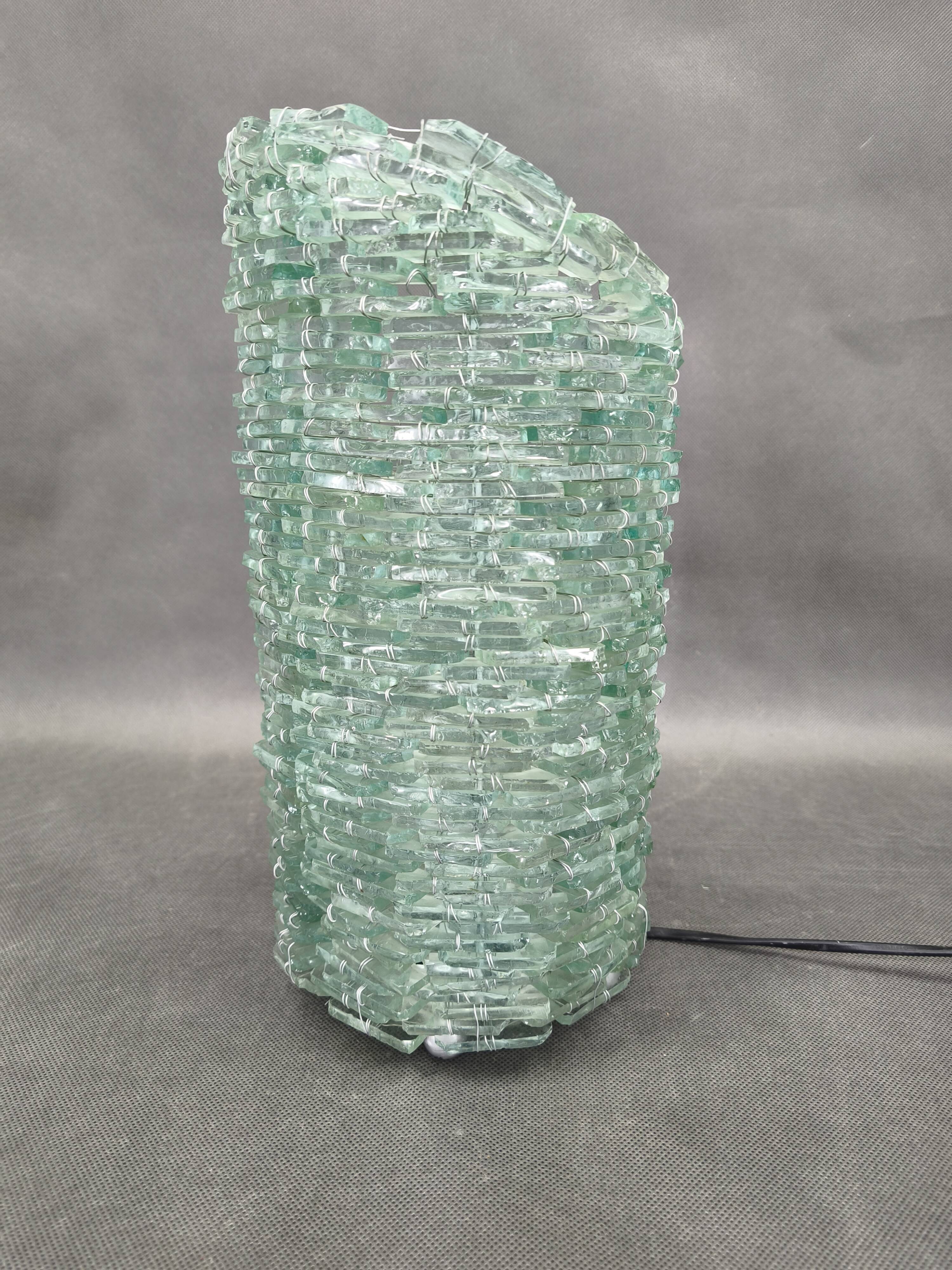 Italian Sculptural Glass Table Lamp, Wire and Glass Construction, 1980s