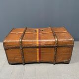 Antique brown travel case with wooden slides from the early 1900s