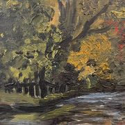 Tableau "Bord de rivière", huile sur toile