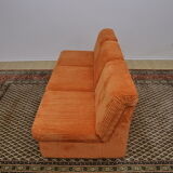 Orange corduroy Modular sofa from the 70's, 3 pieces