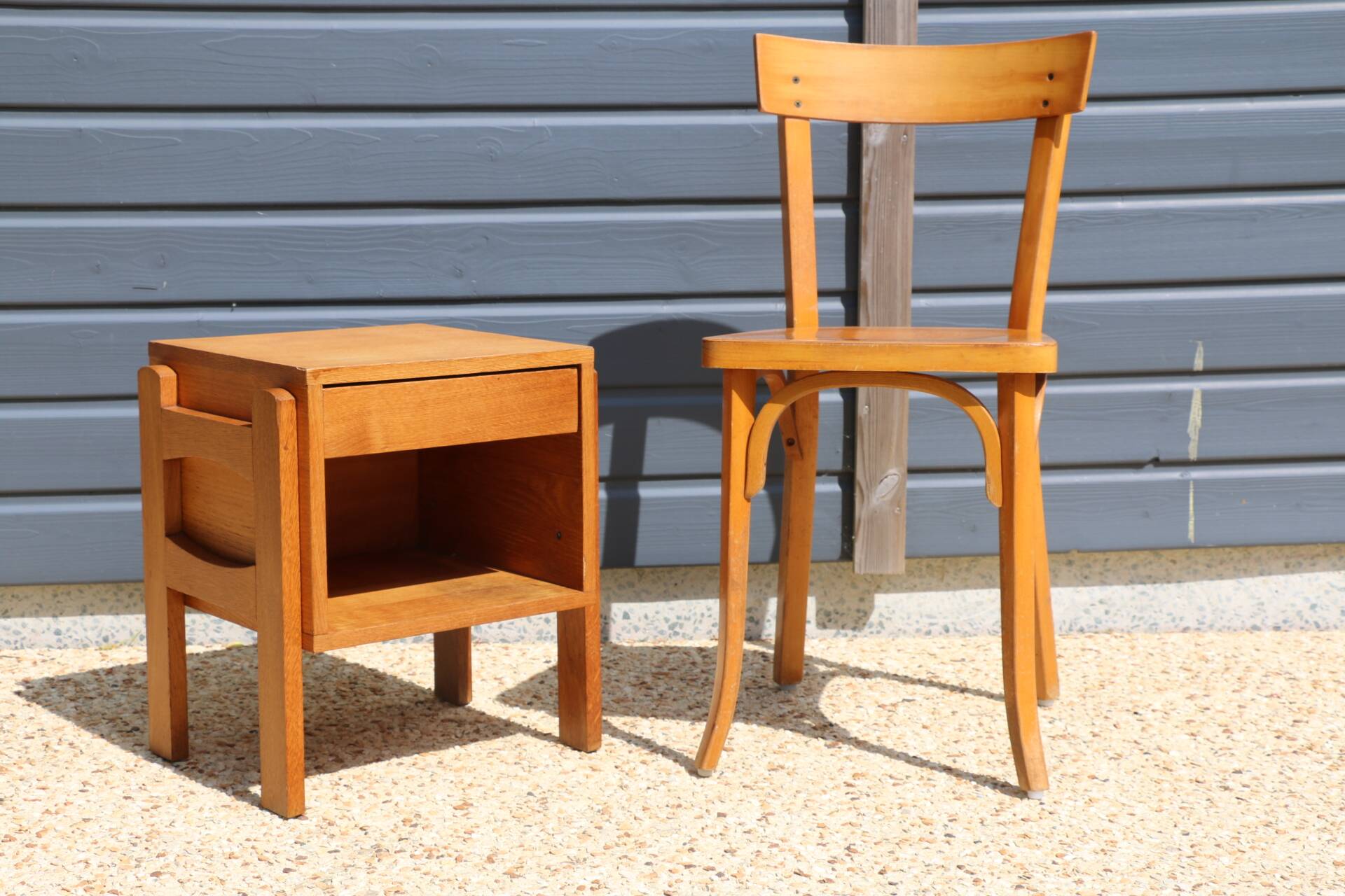 Light oak cubic bedside table 1960