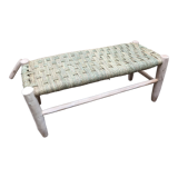 Banc marocain traditionnel en feuilles de palmier de doum et bois brut