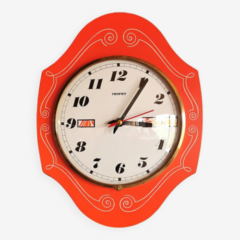 Horloge vintage en formica "Trophy orange"