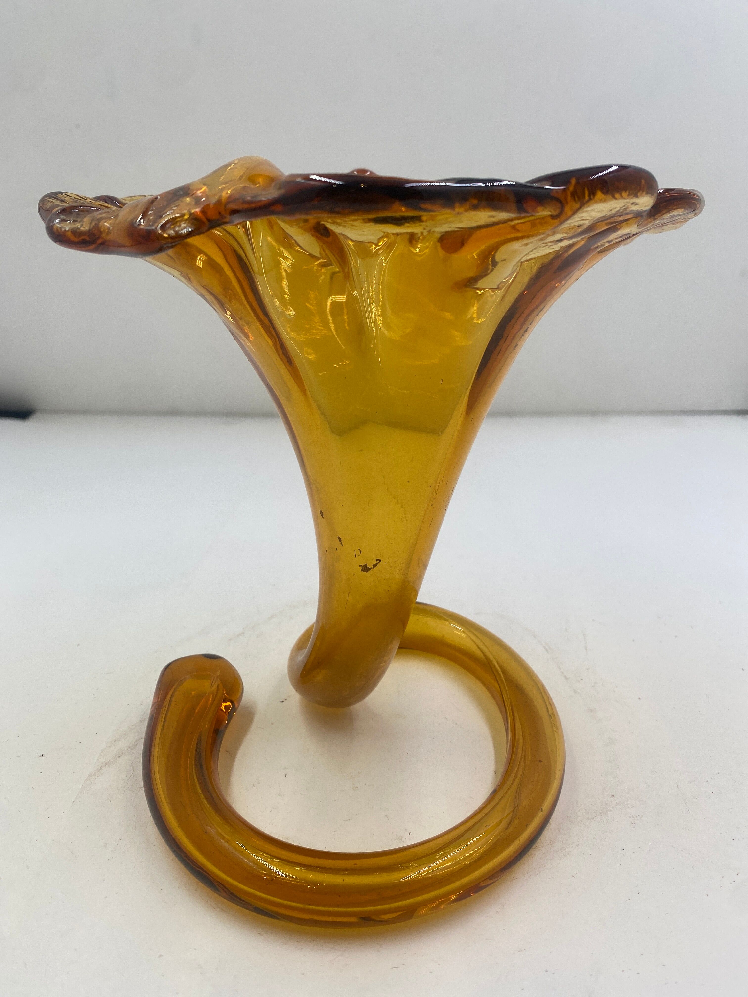 Amber-colored blown glass soliflore