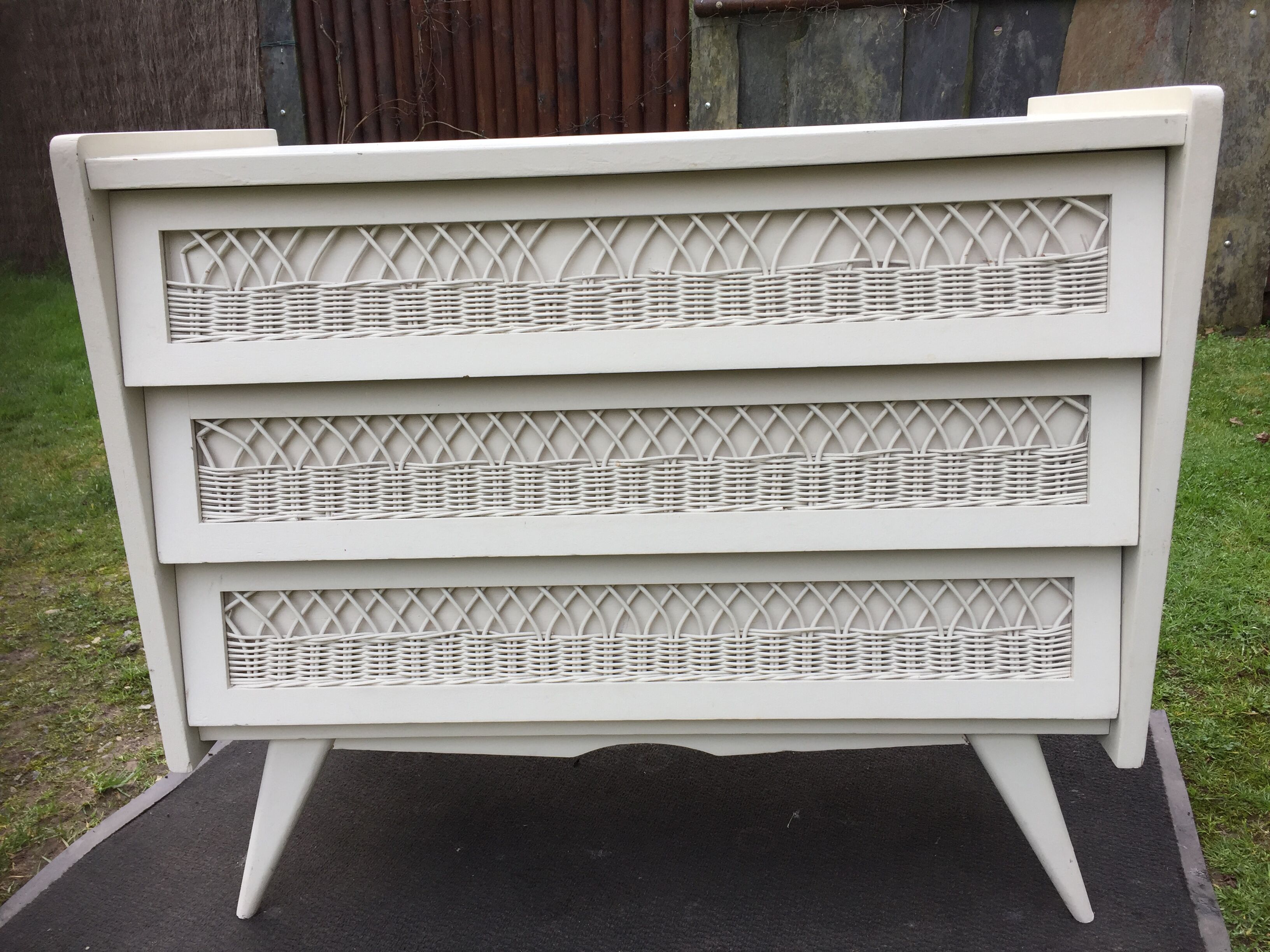 Vintage lacquered chest of drawers grey white