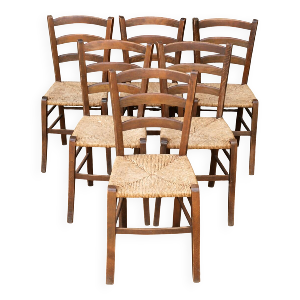 Ensemble de 6 chaises paillées style campagne