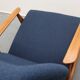 Danish armchair in cherry wood and dark blue fabric