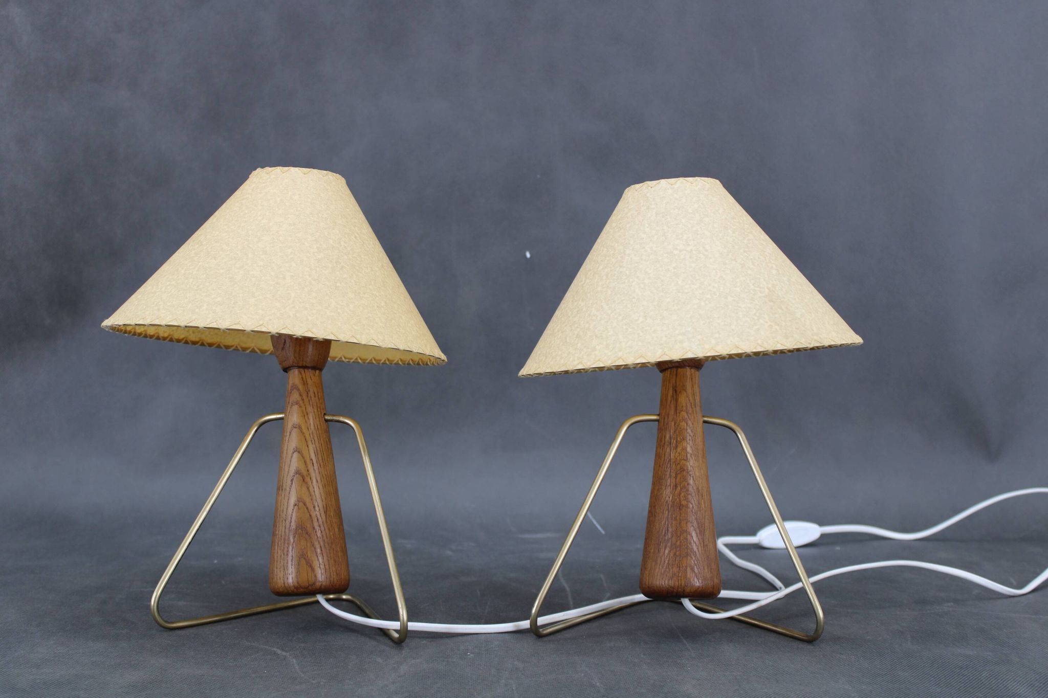 1960s Pair of Table Wooden Lamps , Czechoslovakia