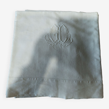 Drap ancien lin monogramme GC 220 X 320 cm