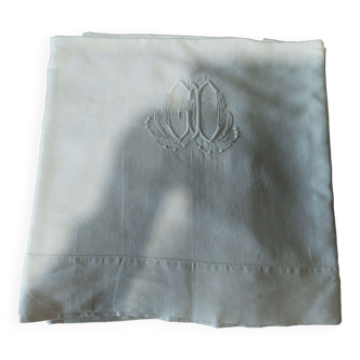 Drap ancien lin monogramme GC 220 X 320 cm