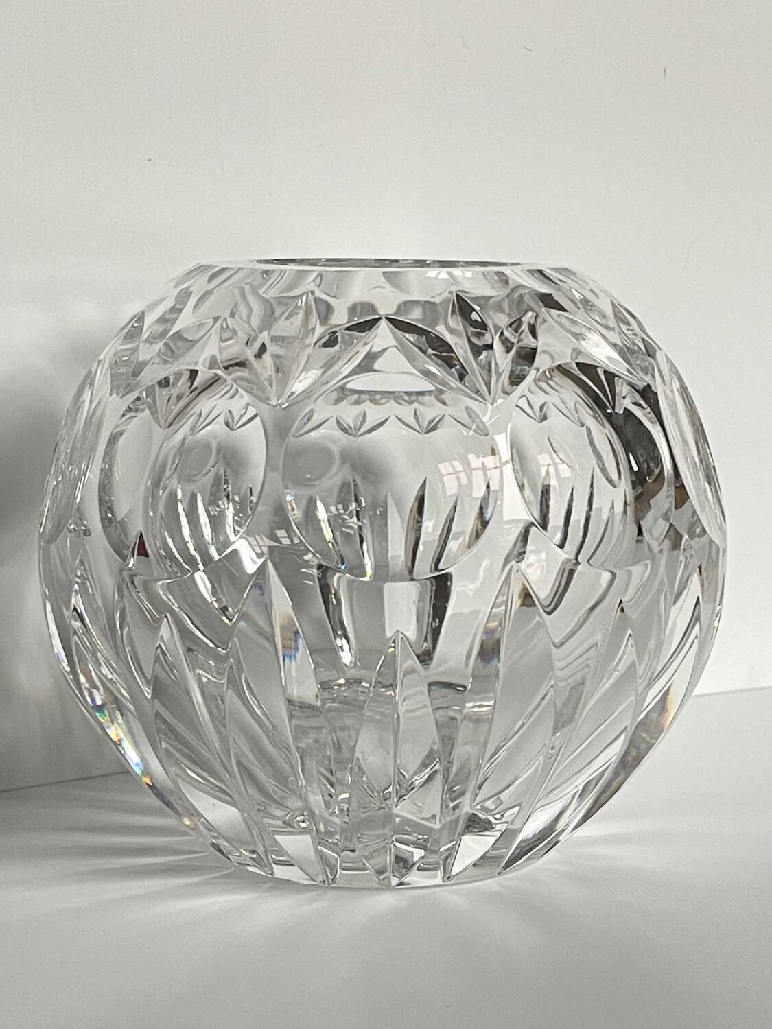 Chiseled crystal ball vase