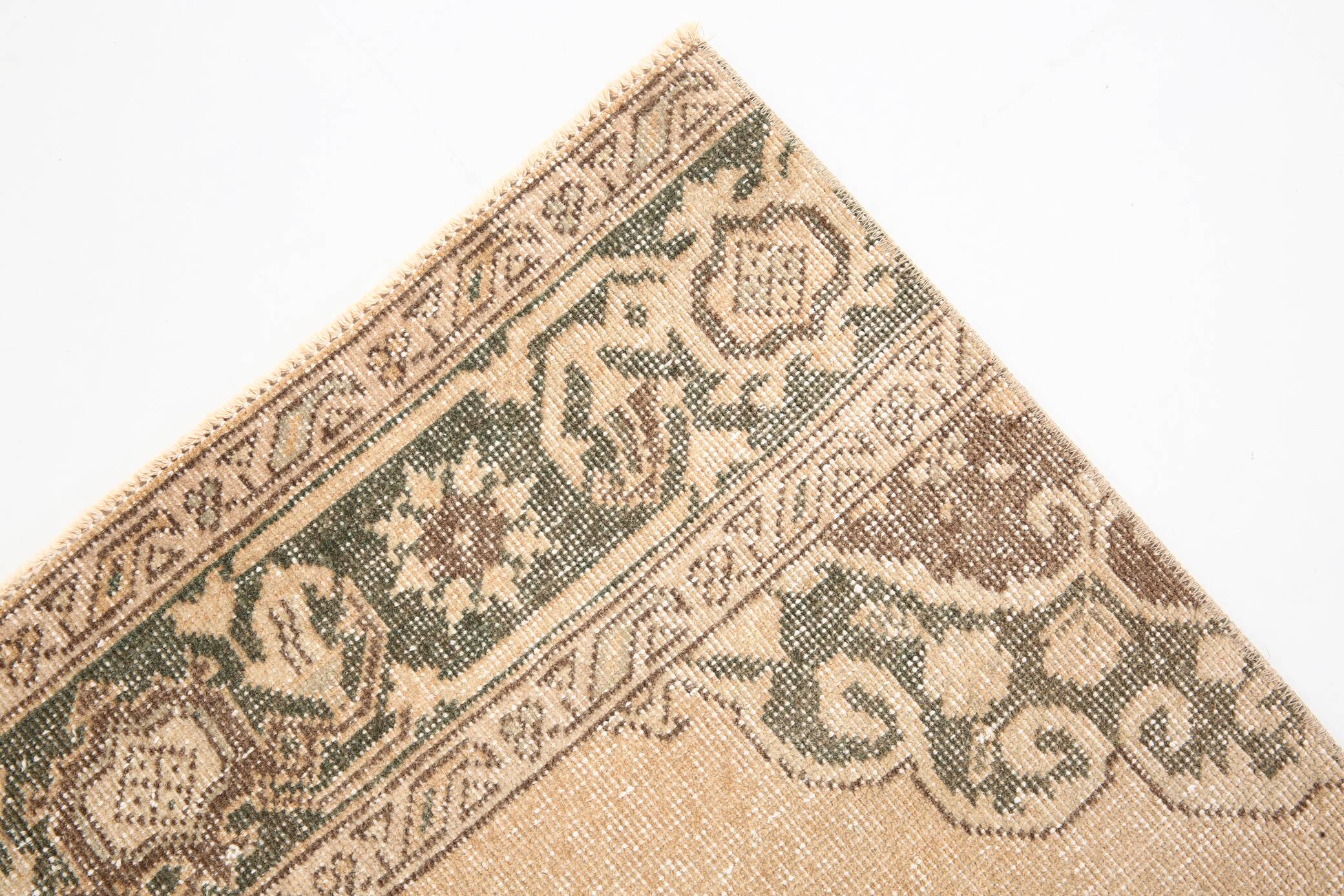 3x13 Beige & Brown Geometric Vintage Runner Rug, Long Runner Rug,