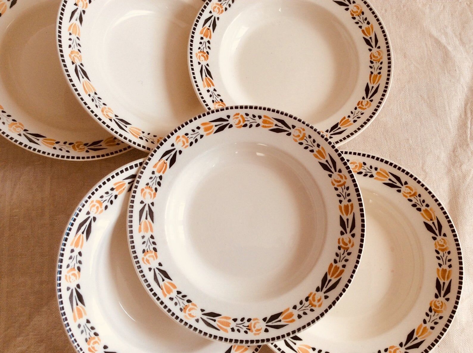 Set of 6 old hollow plates from the Badonviller factory