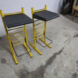 Paire de tabouret de bar italien ajustables jaune laqué et noir