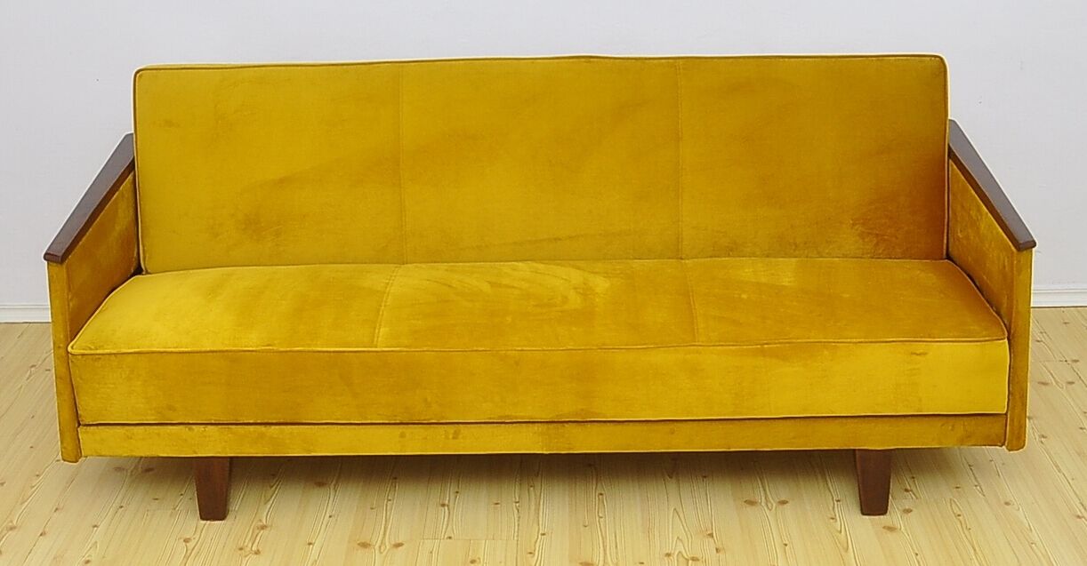 Mid-century yellow velvet sofa daybed, 1960s