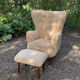 Vintage Wingback Chair & Footstool in sheepskin