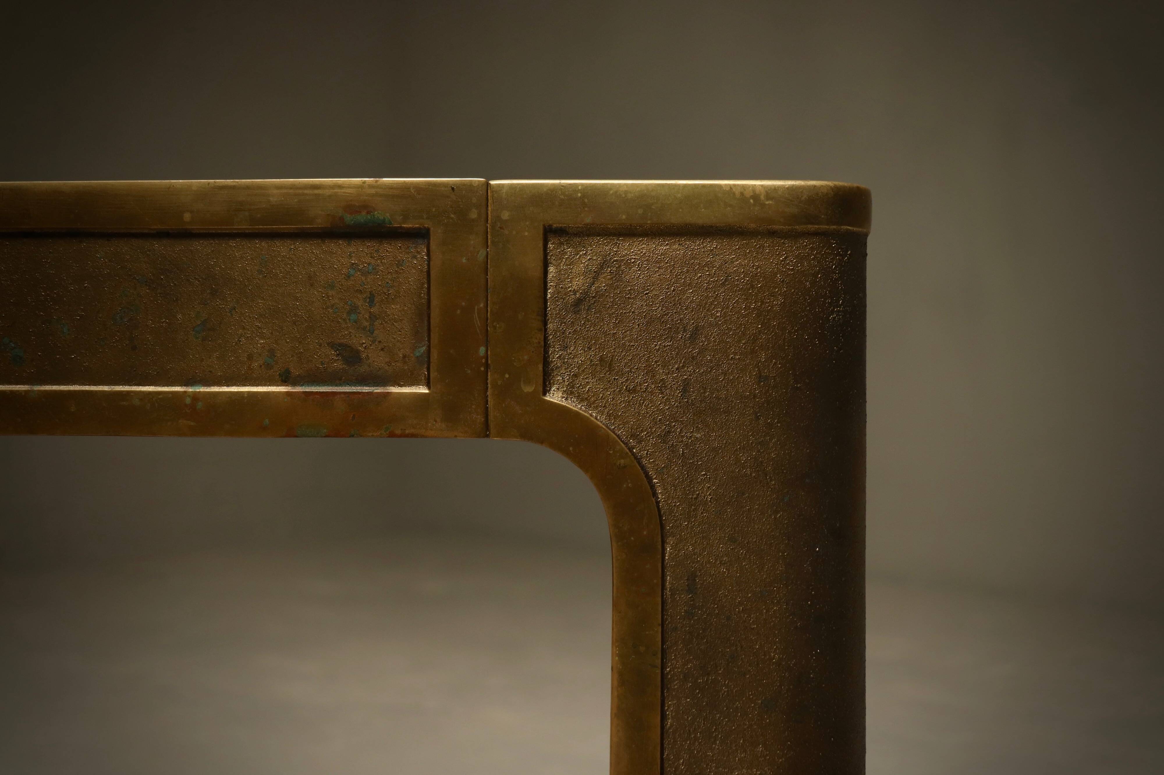 Brutalist Solid Cast Bronze Side Table by Peter Van Heeck Belgium 1970s